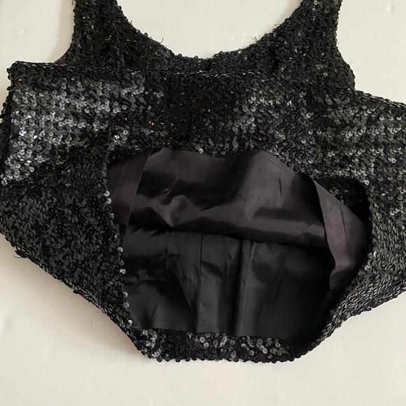 Vintage Women Dress Black Sequin Evening Cocktail Sleeveless - Picture 8 of 8